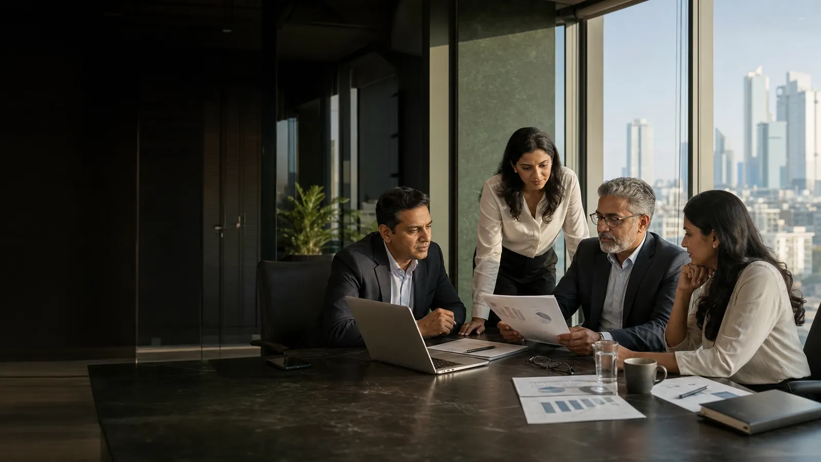 Senior business advisors collaborating in a modern Bengaluru office